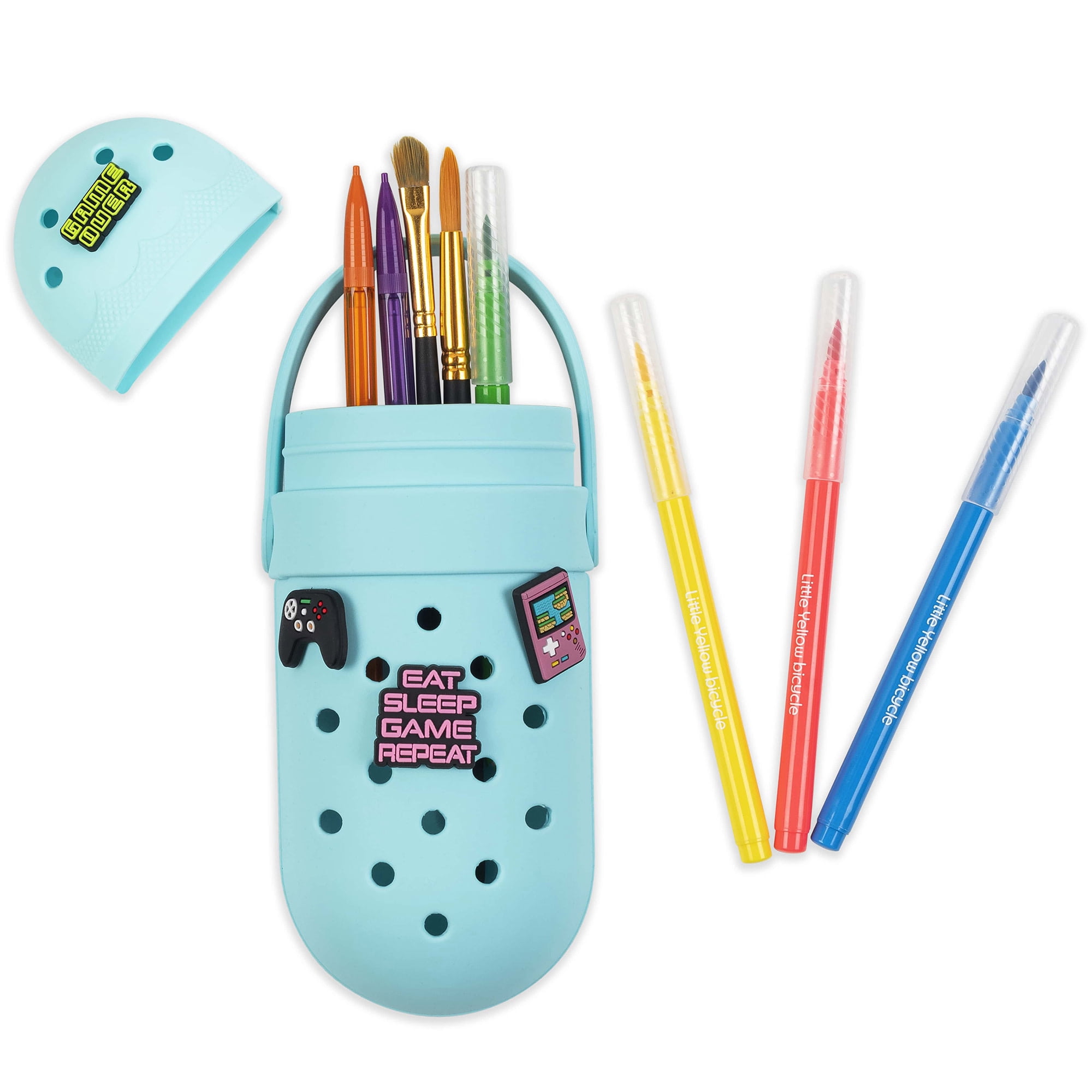 Little Yellow Bicycle: Charm Pencil Case - Gaming - Teal, 4 Video Game Decoration Charms, Flexible Silicone, Stylish School Supplies & Utensil Storage
