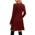 thumbnail image 7 of Women Rib-Knit Sweater Dress for Spring & Autumn - Round Neck, A-Line Midi Umbrella Skirt, Regular Sleeves, Burgundy, S-3XL, 7 of 7