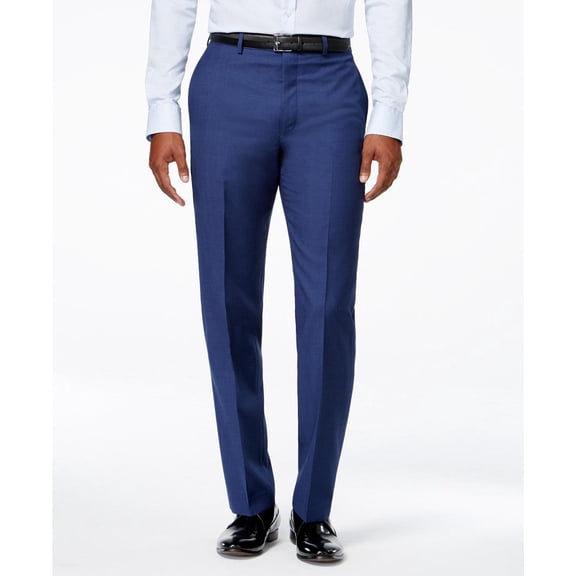 Calvin Klein Mens Slim fit Dress Pants 42 / 32 Navy Blue Solid Stretch Wool