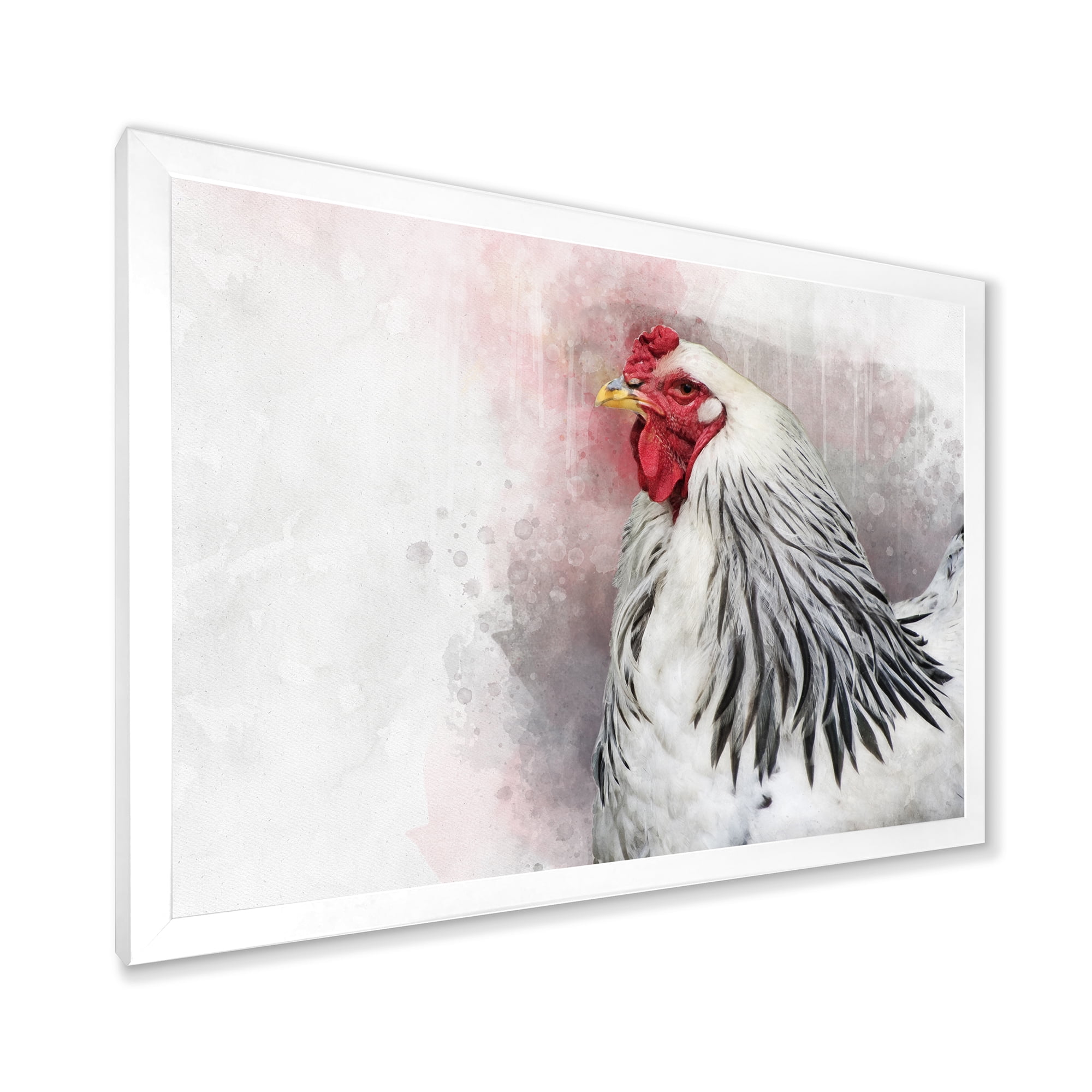 Designart 'Close Up Of White Columbia Brahma Rooster Bird' Traditional Framed Art Print