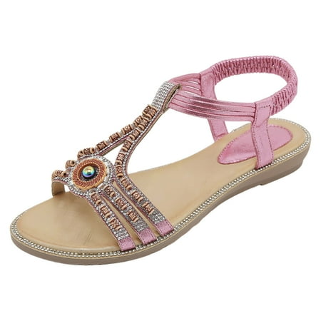 

ZAROYEAX Women Shoes Wedge Sandals Fashionable Bohemian Diamond Beach Sandals for Women