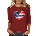 thumbnail image 2 of Lorytime Womens 4th of July Shirt Patriotic Graphic Outfits Red White and Blue Clothes 3/4 Sleeve Holidays Wear Wine 3XL, 2 of 5