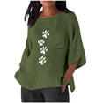 thumbnail image 3 of Jsaierl 3/4 Sleeve Cotton Linen Womens Tops Plus Size Round Neck Shirts Boho Print Ladies Blouses Work Holiday Tunic Top S-2XL, 3 of 7