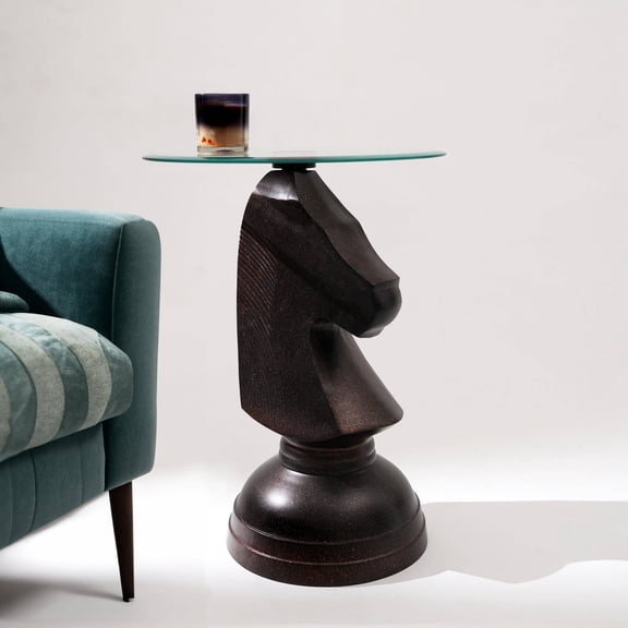 Decorative Aluminum Hammered Horse Motif Accent Table-24"