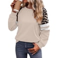 thumbnail image 3 of Women's Leopard Print Sweatshirt, Casual Crew Neck Long Sleeve Raglan Pullover with Striped Detail, 3 of 4