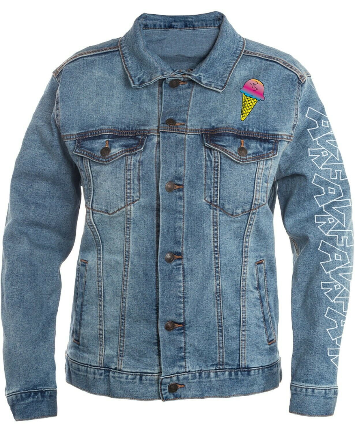 denim graphic trucker jacket
