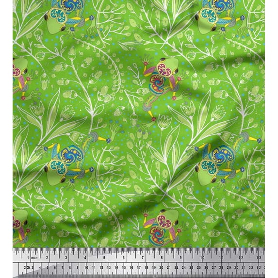 Soimoi Rayon Fabric Dot,Leaves & Lizard Reptile Printed Craft Fabric by The Yard 42 Inch Wide