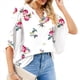 thumbnail image 2 of Blusas de Mujer con Mangas 3/4 y Cuello en V Holgado con Estampado de Pétalos de , Blusas de Trabajo de Negocios Flores Rojas M, 2 of 7