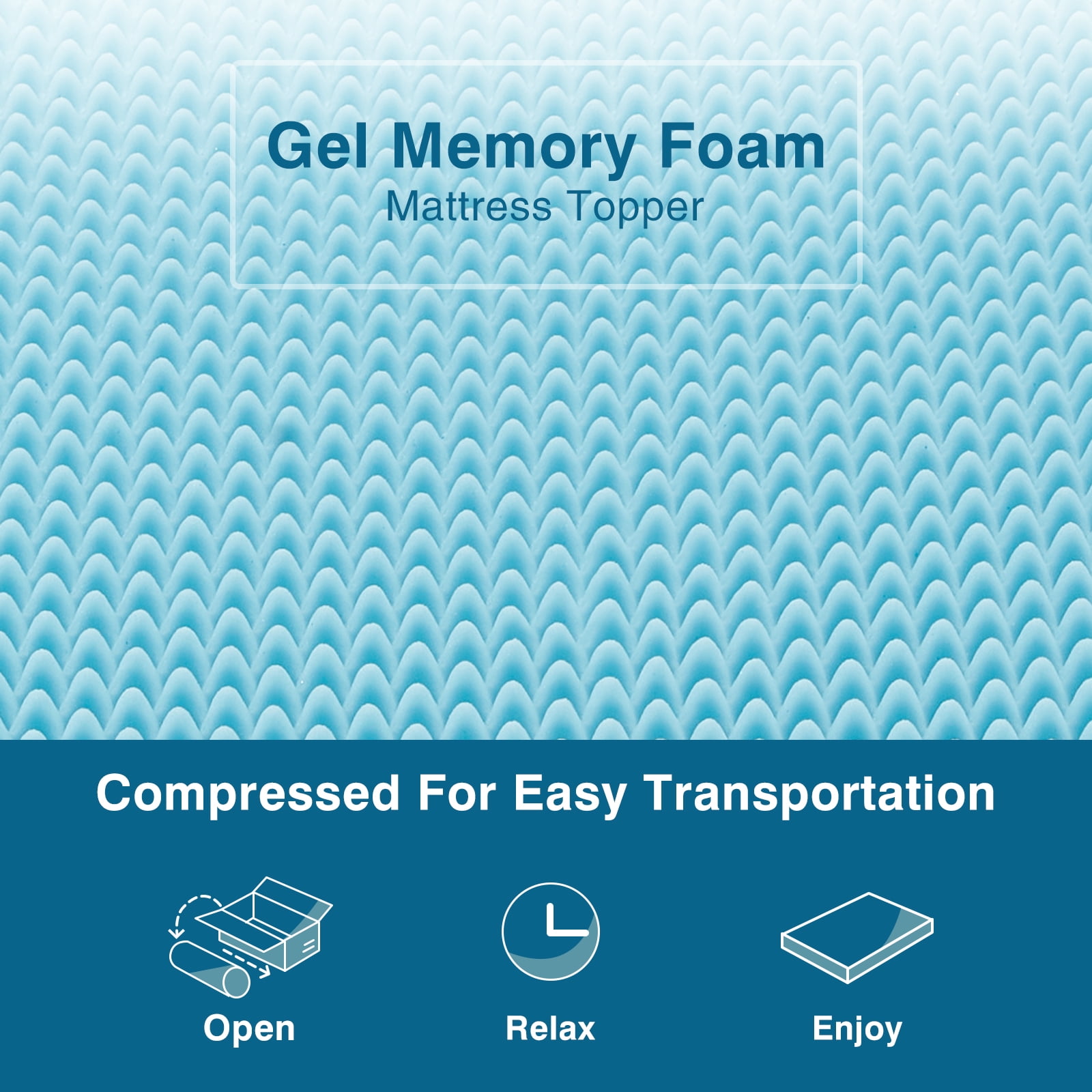 2 Inch Swirl Gel Cooling Memory Foam Mattress Topper, Cooling Airflow Design, CertiPUR-US Certified, Queen Blue