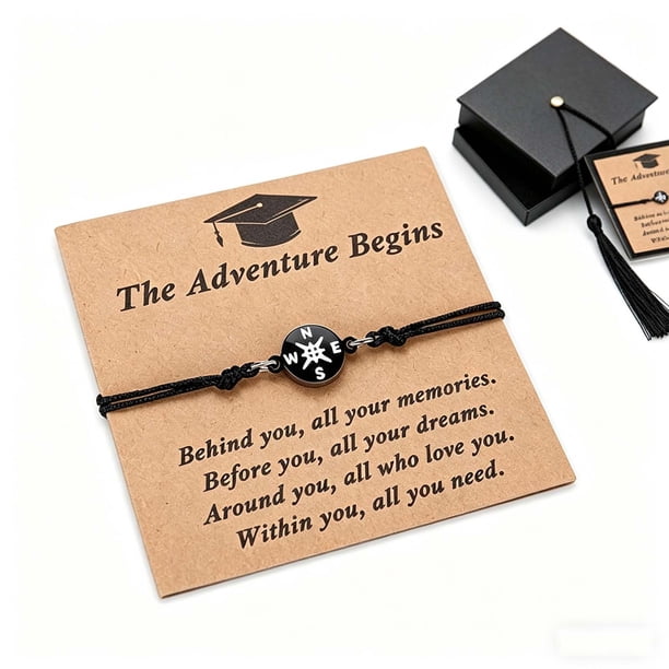 Pulsera de graduación para él o ella: pulsera unisex ajustable de cuerda tejida con caja de regalo y tarjeta con cita inspiradora. Regalo de graduación de secundaria o universidad para hombres