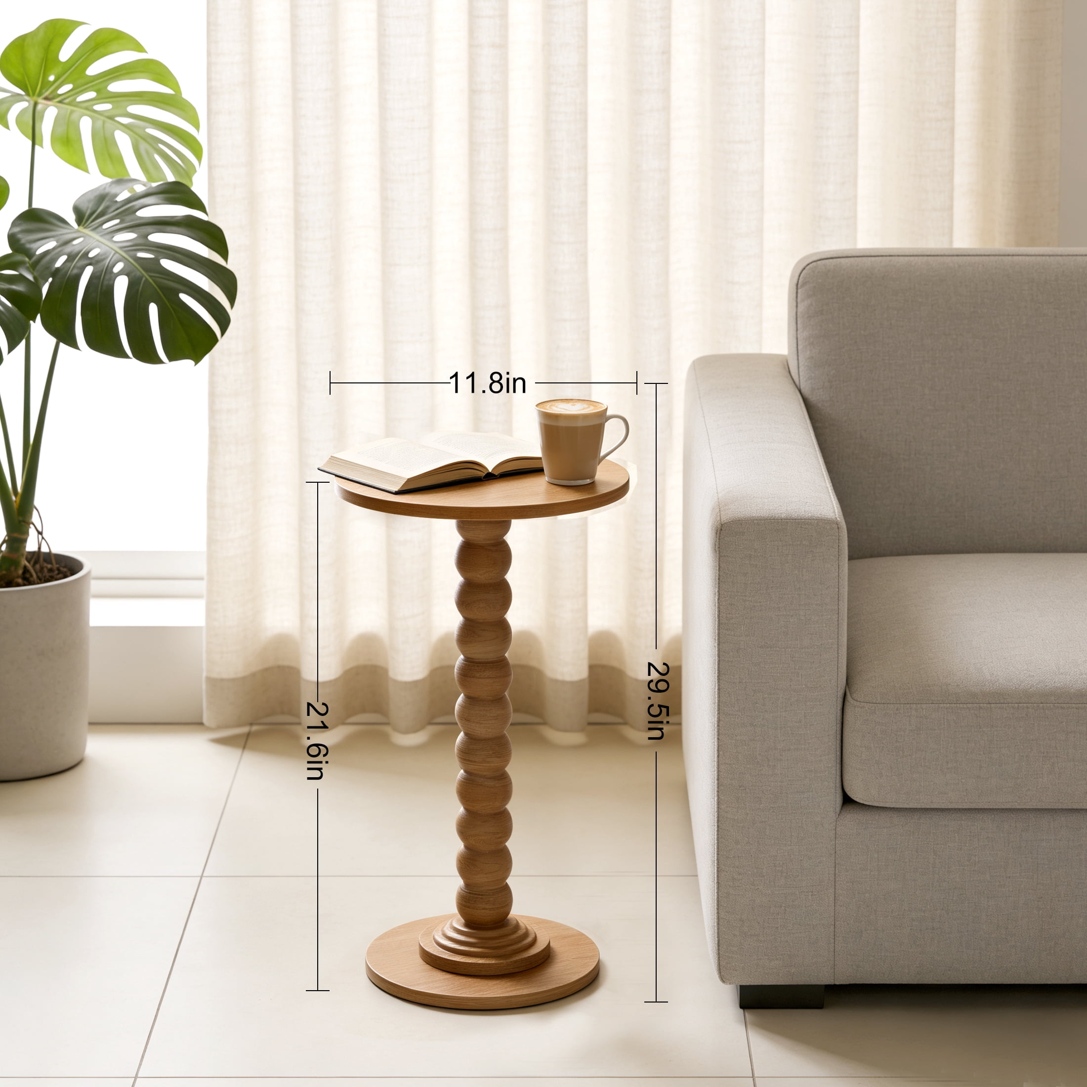 EDX Round Side Table - Solid Wood Leg Small Drink Table for Living Room Bedroom Office,Natural