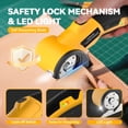thumbnail image 4 of Cordless Electric Scissors: 4V Rechargeable Cardboard Cutter, 3 Blades, Safety Lock & LED Light, Box Cutter for Carton Carpet Plastic Fabric Leather(Yellow）, 4 of 7