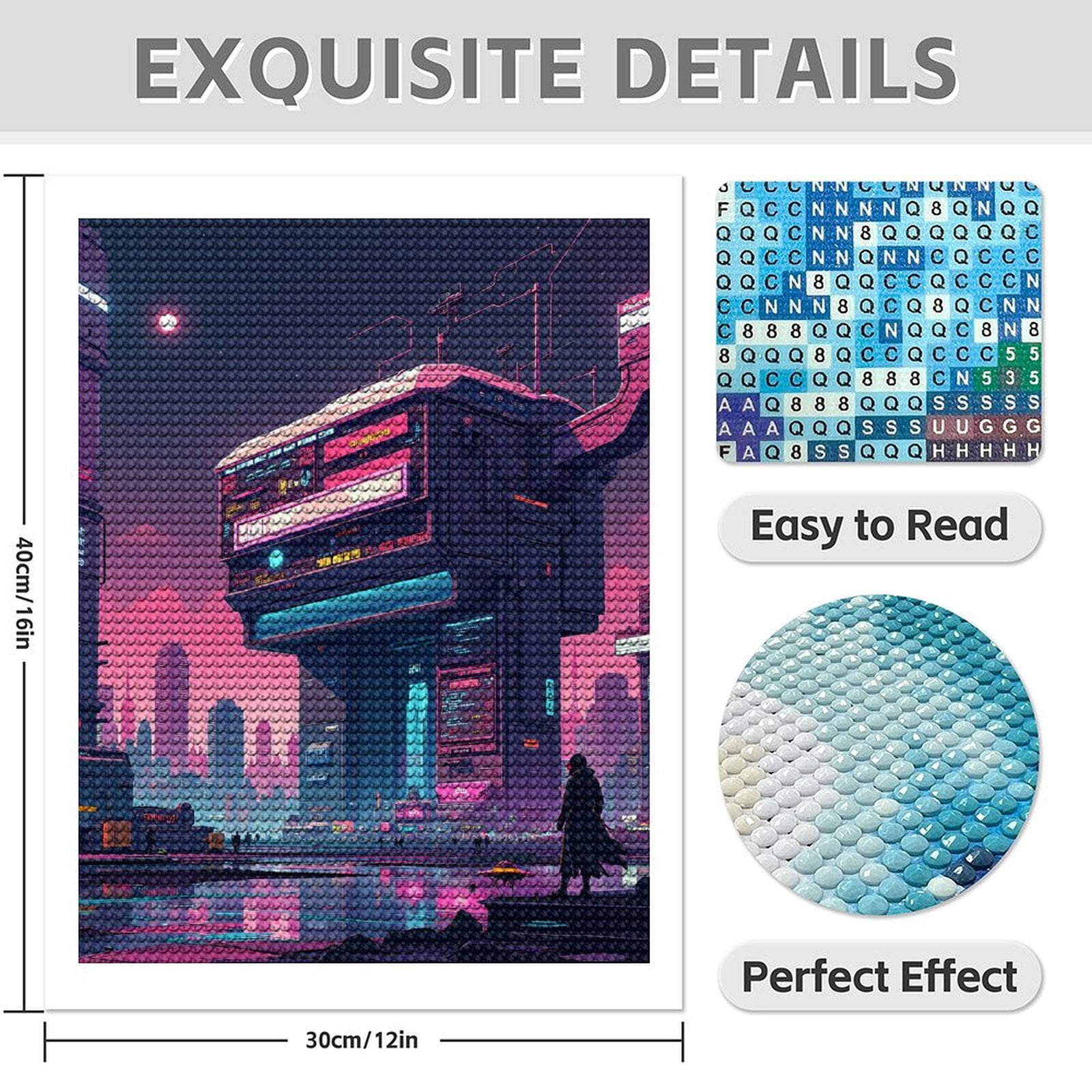 Diamond Art Kits for Adults - Cool Cyberpunk Cityscape Print No.32 5D Frameless Dimond Painting Kit for Adults Beginner, Round Diamond Kits for Home Wall Decor, Gift for Women