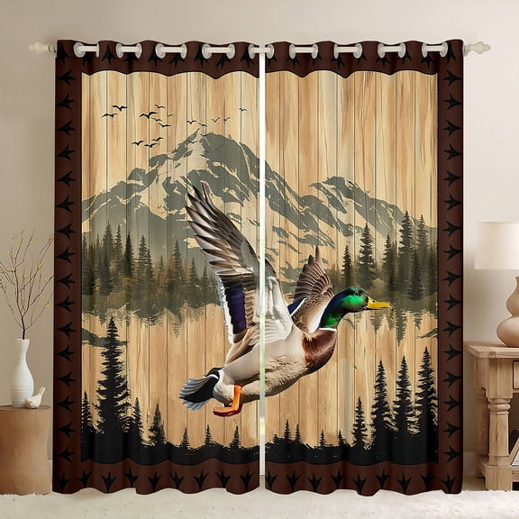Homewish Female Men Women Mallard Duck Black Out Curtains,Jungle Animal Curtains Pack of 2 (42x63 Each),Vintage Cabin Bedroom Curtains,Breathable Home Decor