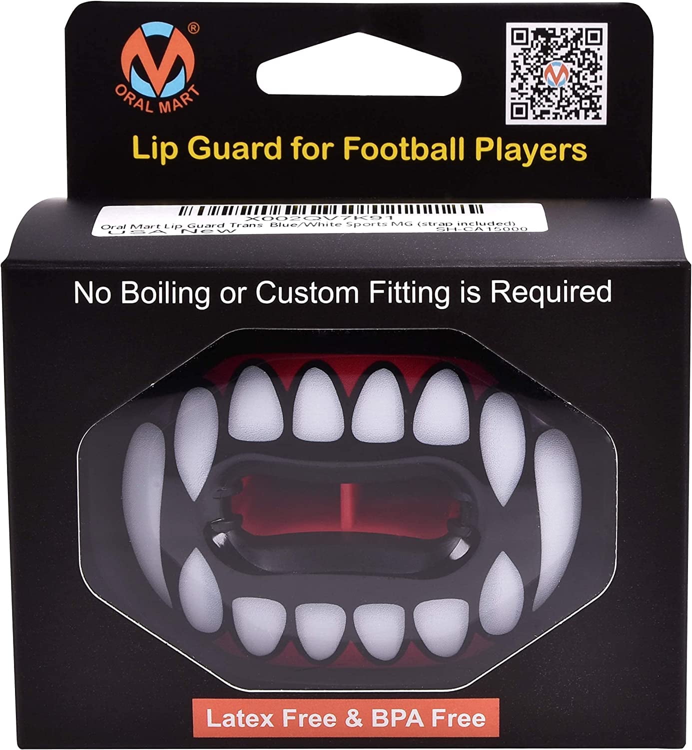 Flag Football Mouth Guard with 3D LipFit Design for Kids - Youth Tackle Football Mouthguard (No Boil) Cool Instant Fit Lip Guard Mouthpiece for Braces (Detachable Helmet Strap Included)