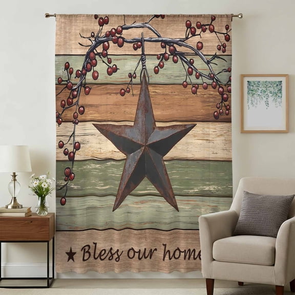 Texas Star Vintage Sheer Curtains 96 Inches Long, Berry Sage Green Brown Wooden Light Filering Curtains, Privacy Drapes Simi Floor to Veiling Curtain for Living Room Bedroom Large Window Treatment