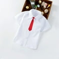 thumbnail image 2 of AJTQTH Boys School Uniform Suit 2PC Set for Toddler Kids Teens Solid Color Shirts Classic Collar Short-Sleeved Blouses with Pocket+Formal Necktie White 8-9 Years, 2 of 5