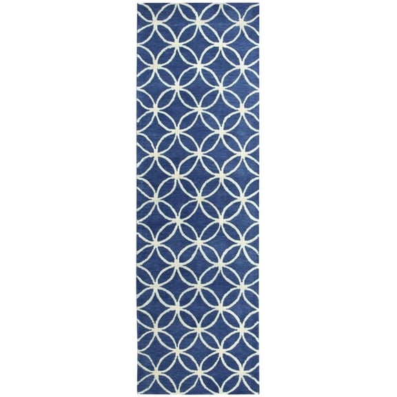 Alora Decor Holland 2'6" x 10' Geometric Blue/Ivory Hand-Tufted Area Rug