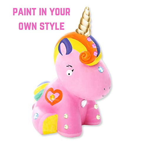 GirlZone Paint Your Own Unicorn Piggy Bank for Girls, Includes a Cute  Unicorn to Paint for Kids with Metallic Paints, gems and Glitter Paint, a  Great Girl Piggy Bank Gift for Girls