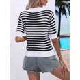 thumbnail image 5 of Womens Cropped Striped Sweater Top Summer Short Sleeve V Neck Collared Going Out Trendy Loose Shirt Black XL, 5 of 8