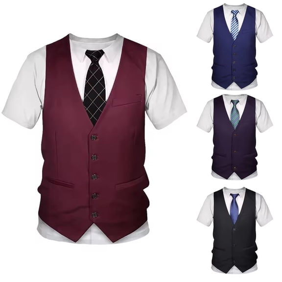 Funny Tuxedo T Shirt for Man Tie Tux Print Tee Shirts Short Sleeve Crewneck Tops Black XL