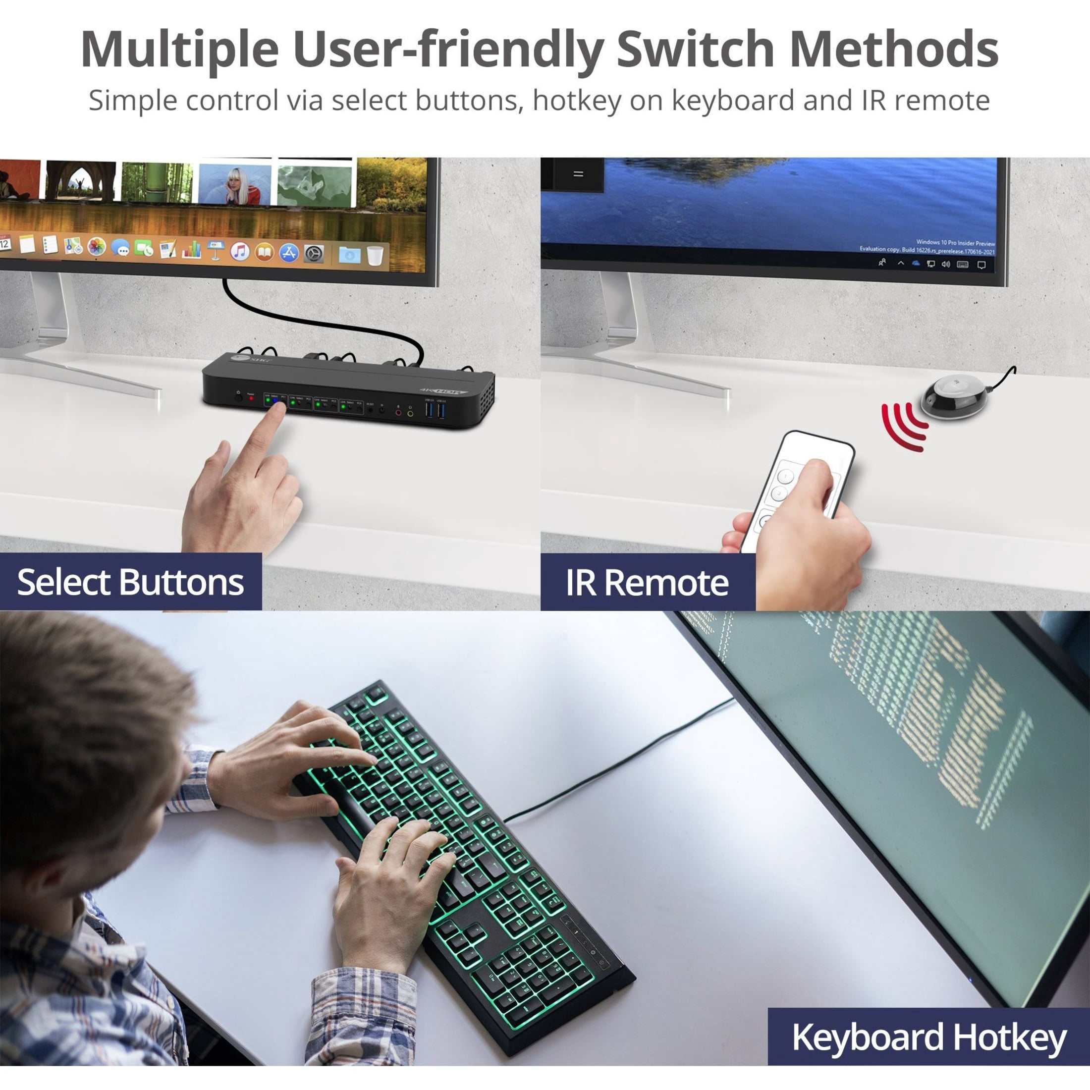 SIIG 4x1 DisplayPort 4K KVM USB 3.0 Switch with Remote Control - Allows you to control 4 DisplayPort 1.4 computers using one keyboard and mouse, DP 1.4/8K@30, HDMI 4K@60, USB 3.0 ports, 3.5mm Phone...