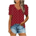 thumbnail image 3 of HVOBTTY Women's Summer Plus Size Fashion Soft Print Short Sleeve V Neck Puff Sleeve Loose Breathable Comfortable Versatile Classic Sport Tee Shirt Red, XXXXL, 3 of 5