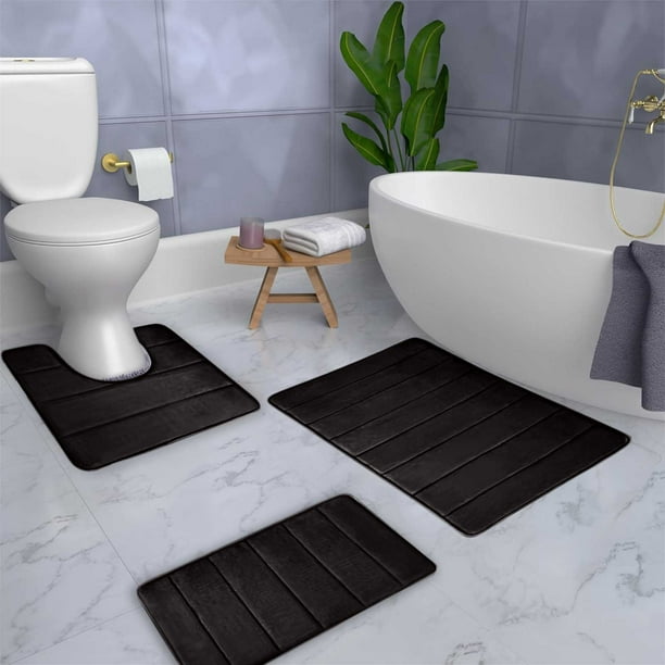 Decoración del hogar, alfombras, tapetes de baño, tapetes, alfombras, juego de tres piezas para inodoro y baño, tapete antideslizante para el hogar, tapete absorbente acolchado de color sólido para ba