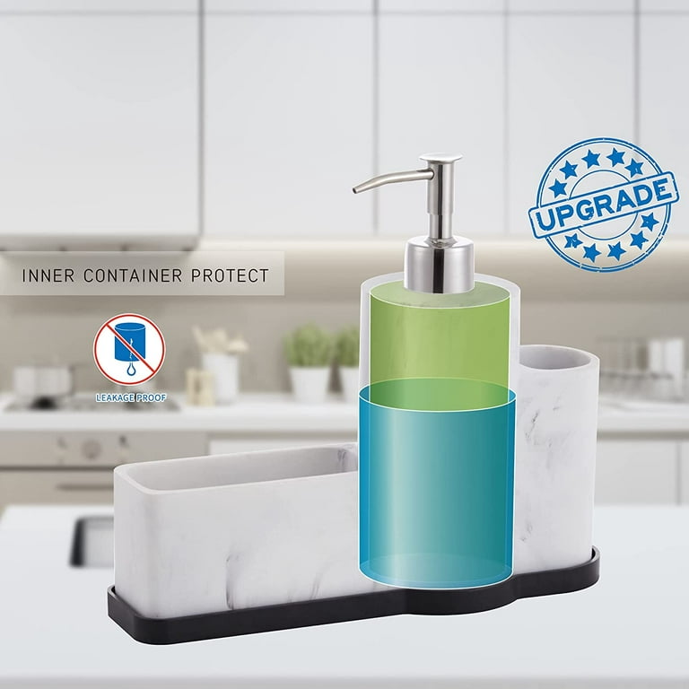 ZCCZ Soap Dispenser with Sponge Holder and Brush Holder, Marble Pattern  Kitchen Dish Soap Dispenser Pump Bottle Countertop