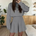 thumbnail image 5 of Huankd Womens Skirt 2 Piece Sweater Set Long Sleeve Crewneck Sweaters Pleated Mini Skirt Knit Lounge Sets Gray S, 5 of 5