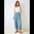 thumbnail image 4 of Pantalones Anchos y Holgados para Mujer, Estilo Palazzo Harén, Informales, con Cintura Elástica y Bolsillos. Azul L, 4 of 8