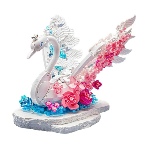 Dual-color Swan Building Blocks, Educational Assembly Toy, Flower-decorated Animal Model, Light-up Construction Set, STEM Learning Kit for 5-7 Years