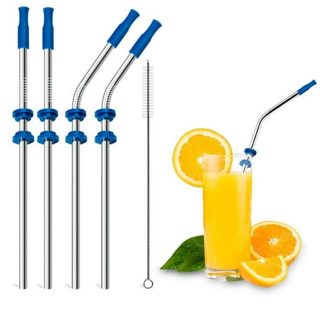 Stainless Steel Oval Silencer - Stainless Steel Straws FDA-Approved 8.5'' Drinking Metal Straws Silicone Silencers and Comfort Tips Cover