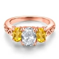 thumbnail image 3 of Gem Stone King 18K Rose Gold Plated Silver White Topaz and Yellow Citrine Filigree Style 3 Stone Ring for Women (2.40 Cttw, Oval 8X6MM and 6X4MM) (Size 5), 3 of 6