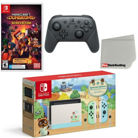 Nintendo Switch Console Animal Crossing: New Horizons Edition with Extra Wireless Controller, Minecraft Dungeons Hero Edition and Screen Cleaning Cloth