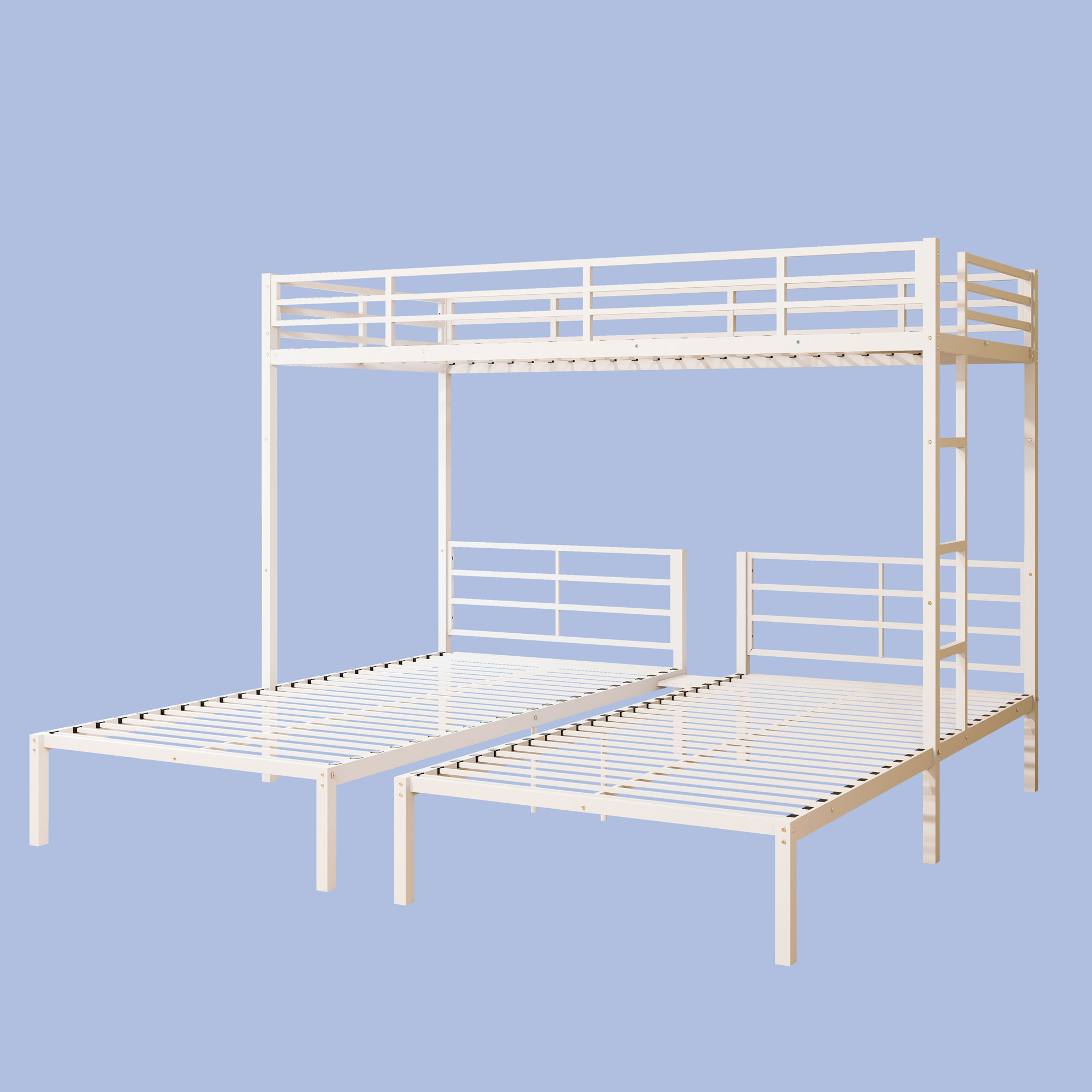 MAYEERTY Triple Bunk Bed for 3, Metal Twin Bed Frame with Guardrails and Noise-Reduced Slats, Space-Saving for Bedroom Dorm