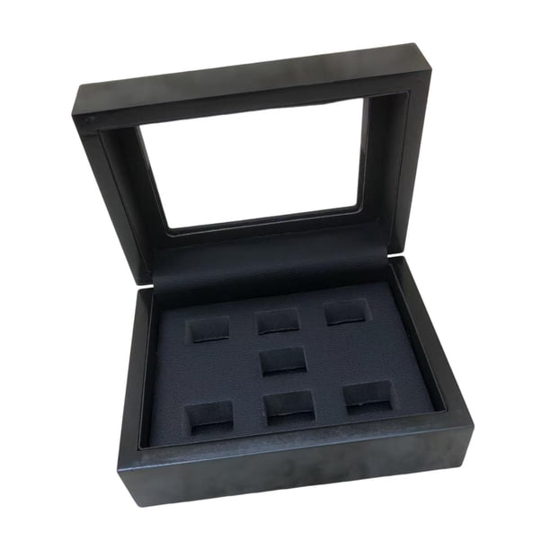 Vitrina para Anillos, Almacenamiento de Anillos de Madera, Forro de Cuero Sintético, Ventana Transparente, Resistente a Los Arañazos, Joyero Funcional 7 hoyos
