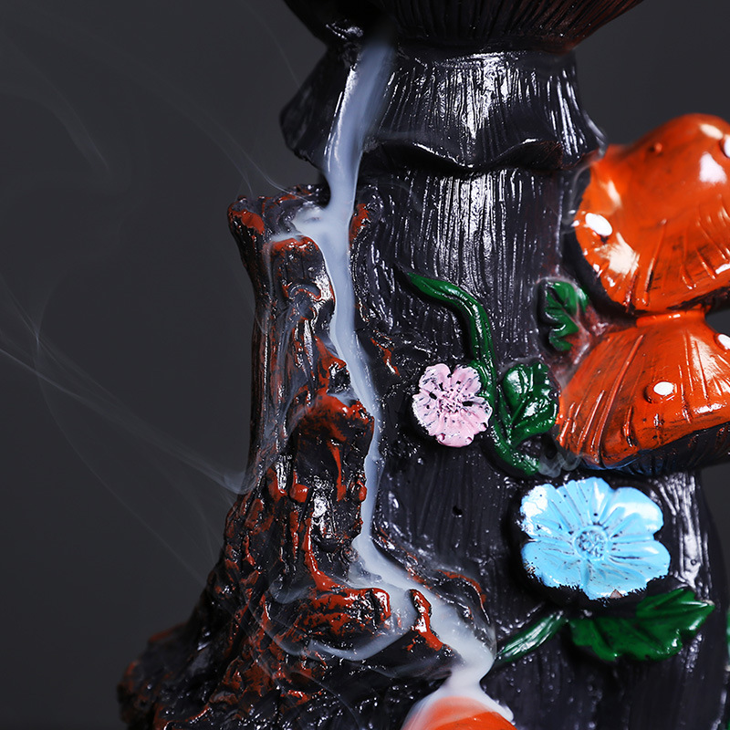 Creative Mushroom Shape Backflow Incense Burner Resin Multifunction Waterfall Censer Incense Stick Holder Decoration Ornaments