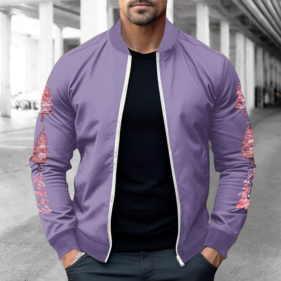 WXLWZYWL Mens Chrismas Jackets Chrismas Printed Casual Lightweight Jacket Full Zipper Softshell Flight Bomber Jacket Varsity Windbreaker