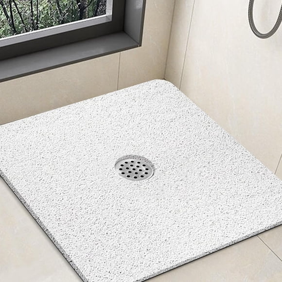 Shower Mat Non Slip,32 x 32 Inch Extra Large Square Shower Mat with Drain Hole in Middle,Soft Loofah Bath Mat Shower Stall Bathtub Mat for Inside Shower Bathroom,Without Suction Cups (White)