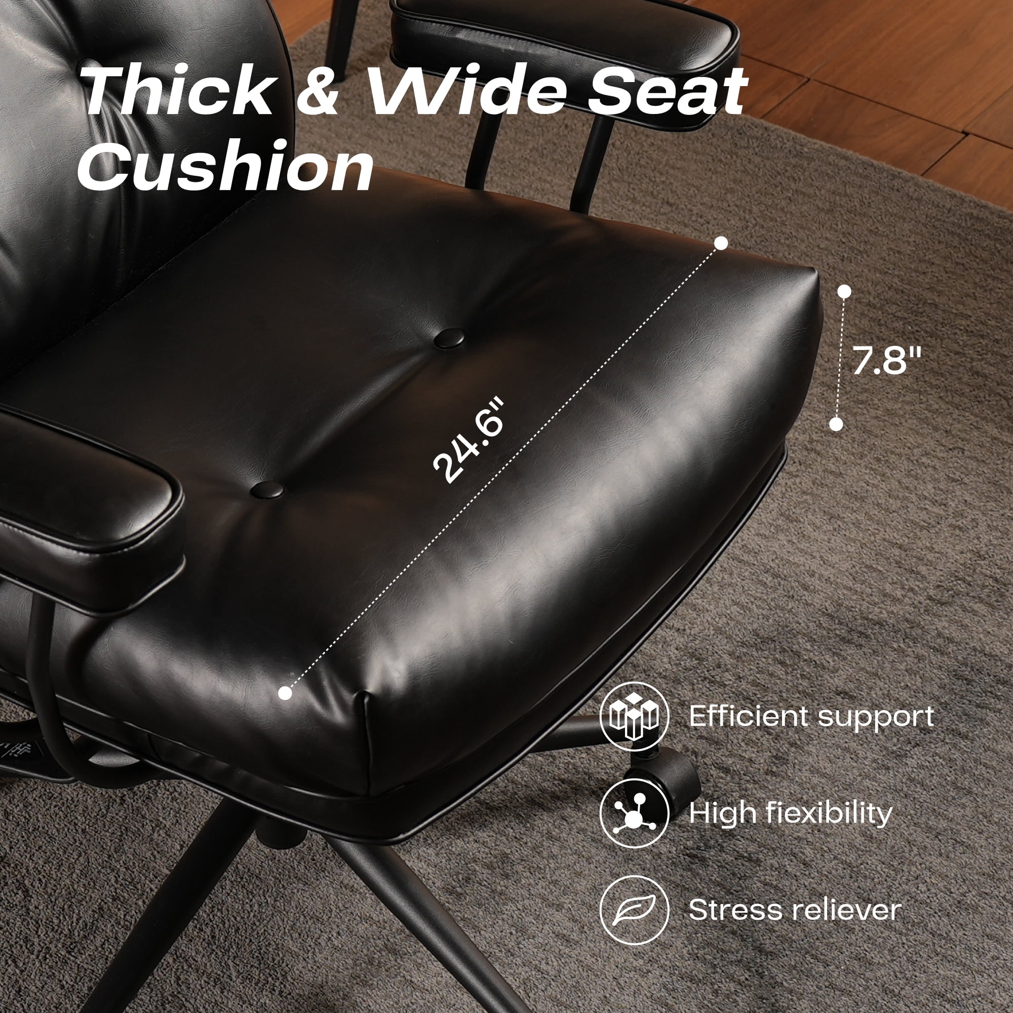Toject Ergonomic Office Chair, High Back Comfy Home Office Chair with Lumbar Support, Mid-Century Modern Computer Executive Desk Chair with Thickened Cushions (PU Leather, Black)