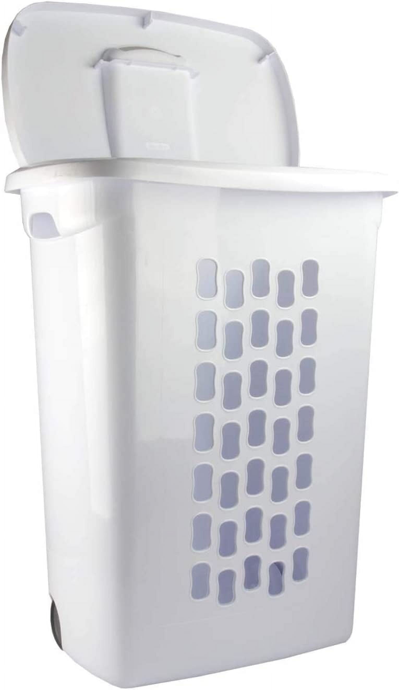 Ultra Wheeled Laundry Hamper with Lid, Handle and Wheels for Easy Rolling of Clothes to and from The Laundry Room, Plastic, White, 1-Pack
