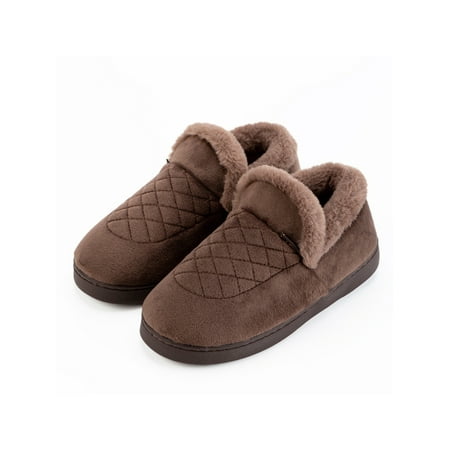 

Tenmix Women Plush Slipper Diamond House Shoes Slip On Winter Slippers Lined Moccasins Bedroom Cozy Anti-Slip Comfort Bootie Men Coffee 8.5-9