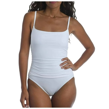 Blphud Control Swim Dresses Transparent Bikini Hot Sexy Underwear Women s Sexy Ruched Side Bathing Suit Scoop Neck Spaghetti Strap Swimsuits Women s Transparent Bikini White XL