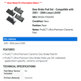 thumbnail image 2 of Rear Brake Pad Set - Compatible with 2001 - 2006 LS430 2002 2003 2004 2005, 2 of 2