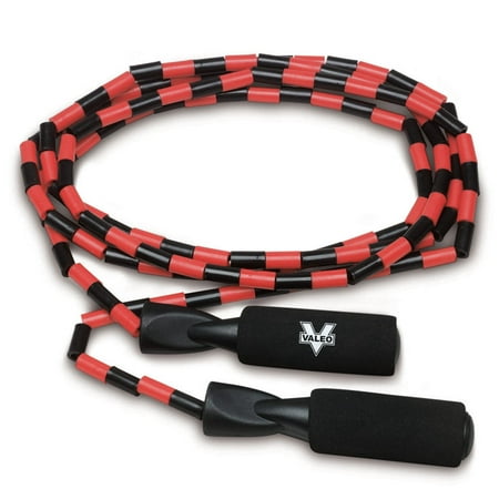 Valeo Beaded Jump Rope, Adjustable 9-Foot Length With Durable Plastic Beaded Nylon Rope And Molded Handles With Foam