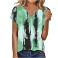 thumbnail image 2 of Uootdi Womens Tops V Neck Abstract Color Block Print Short Sleeve Top Soft Stretchy Blouse Casual Daily Shirt Gift, 2 of 6