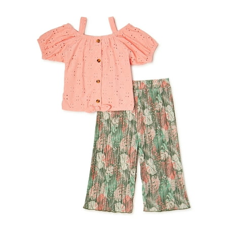 

Forever Me Toddler Girls’ Tie Front Top and Paperbag Waist Shorts 2-Piece Outfit Set Sizes 2T-4T