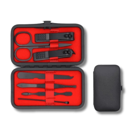 7-Piece Black Stainless Steel Nail Clipper Grooming Set with Case