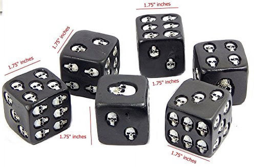 Bellaa Decorative Black Skull Dice Set of 6 Big 1.75" Inches Each